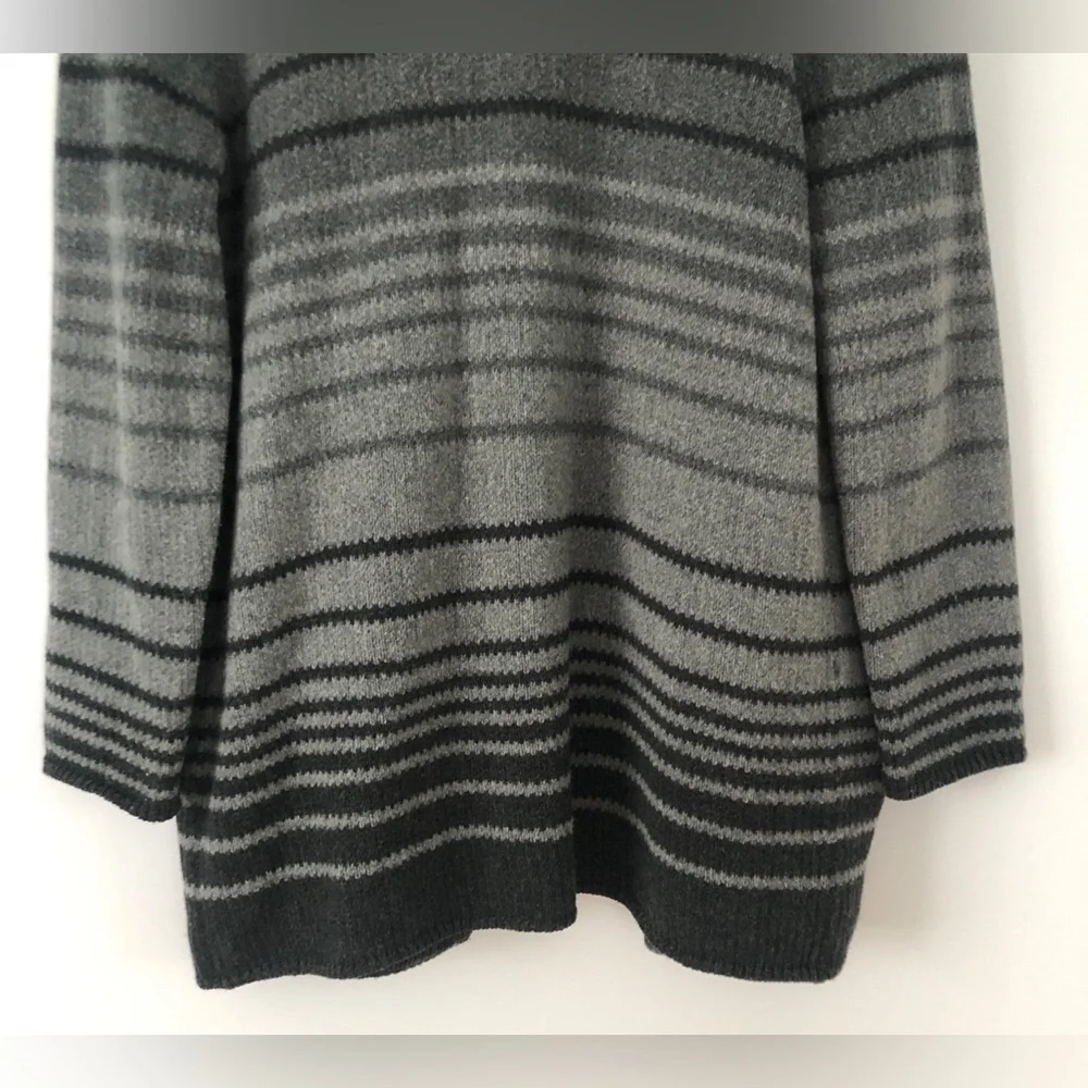 J Jill Wool Modal Blend Women's Gray Striped Long Open Front Cardigan Pockets L